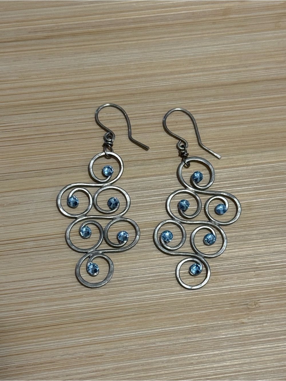 Swirl Drop Earrings with Blue Rhinestone Accents